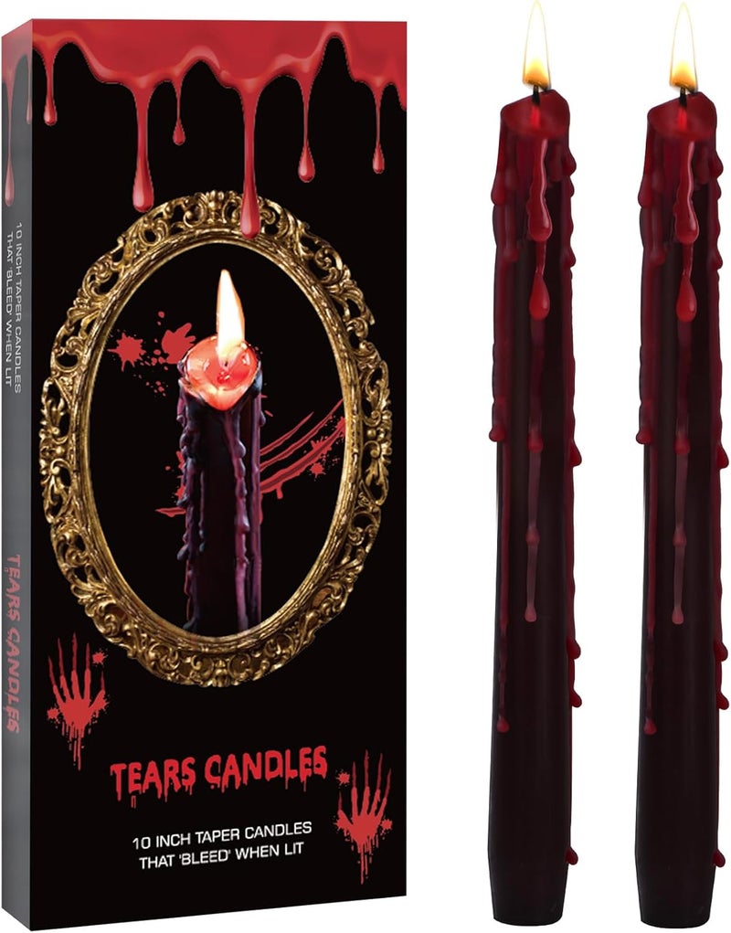 SOUNDVALUE 6 Pack Vampire Tears Taper Candles, 10 inch Tall Bleeding Candles, Unscented Black Tapered Candlesticks, Spooky Blood Drip Candles Set for Halloween Party Gothic Home Decorations - Image 1